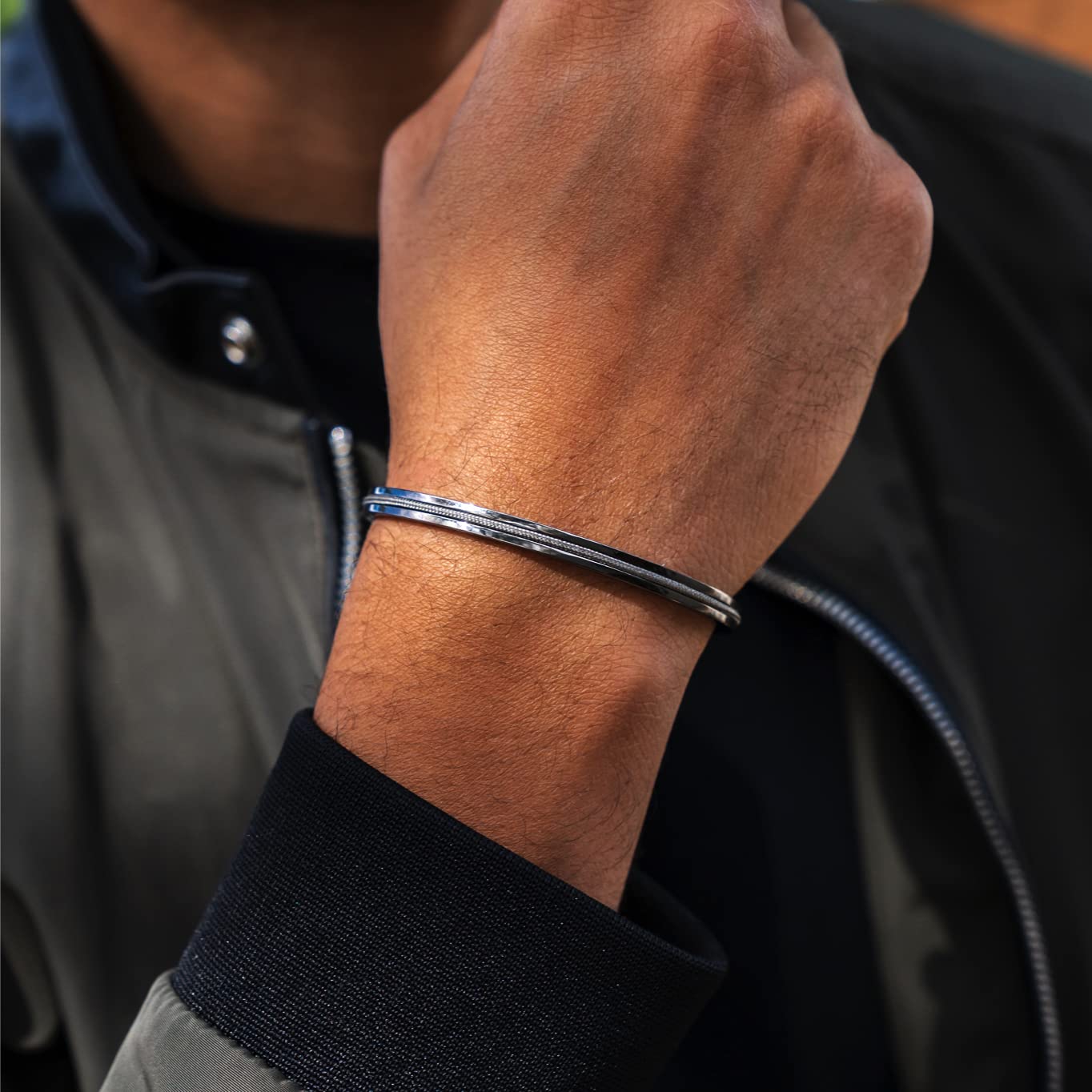 WearMe Pro Men's 3mm Cuff Bracelet with Rope Insert - Adjustable Size - Image 3