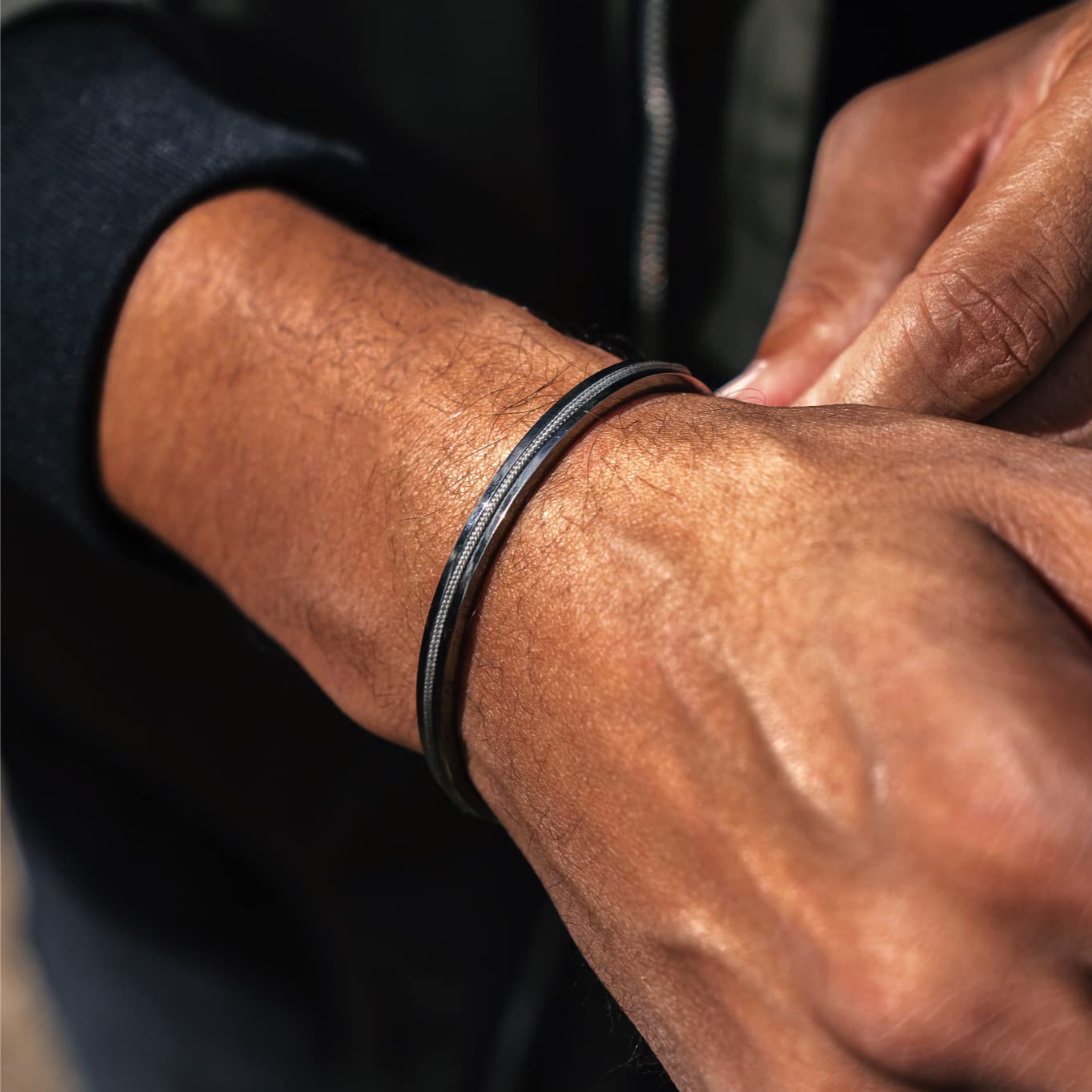 WearMe Pro Men's 3mm Cuff Bracelet with Rope Insert - Adjustable Size - Image 4