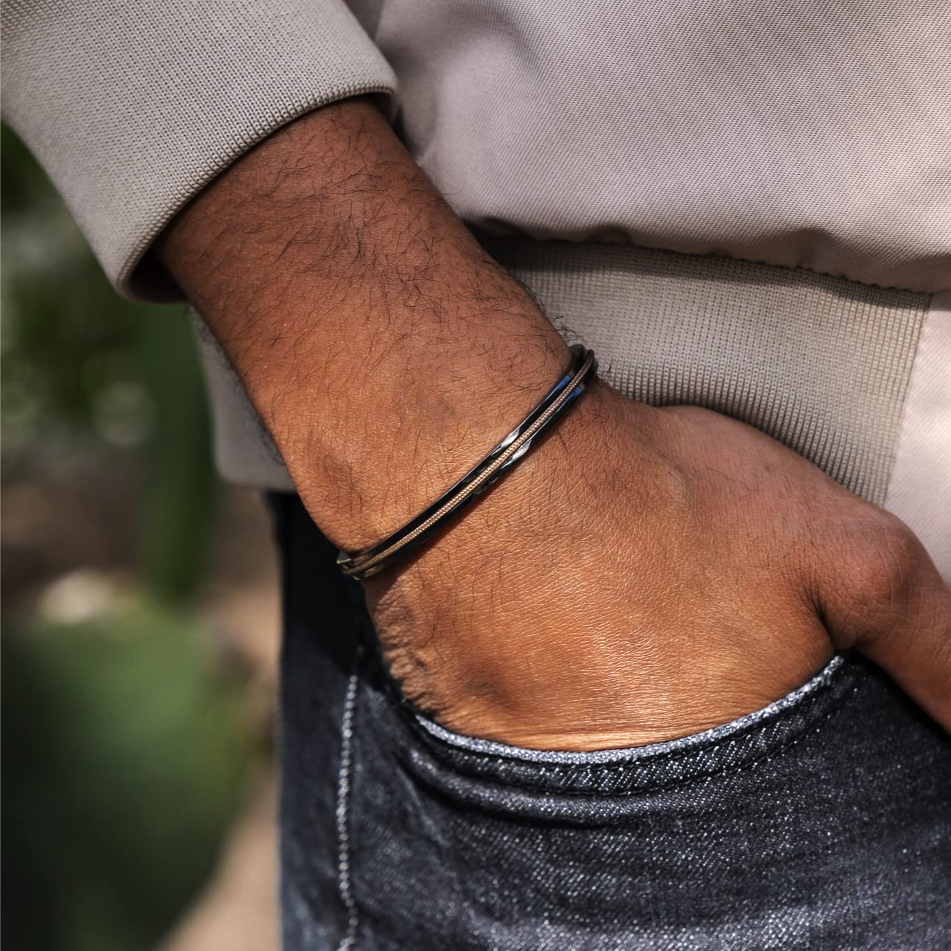 WearMe Pro Men's 3mm Cuff Bracelet with Rope Insert - Adjustable Size - Image 4