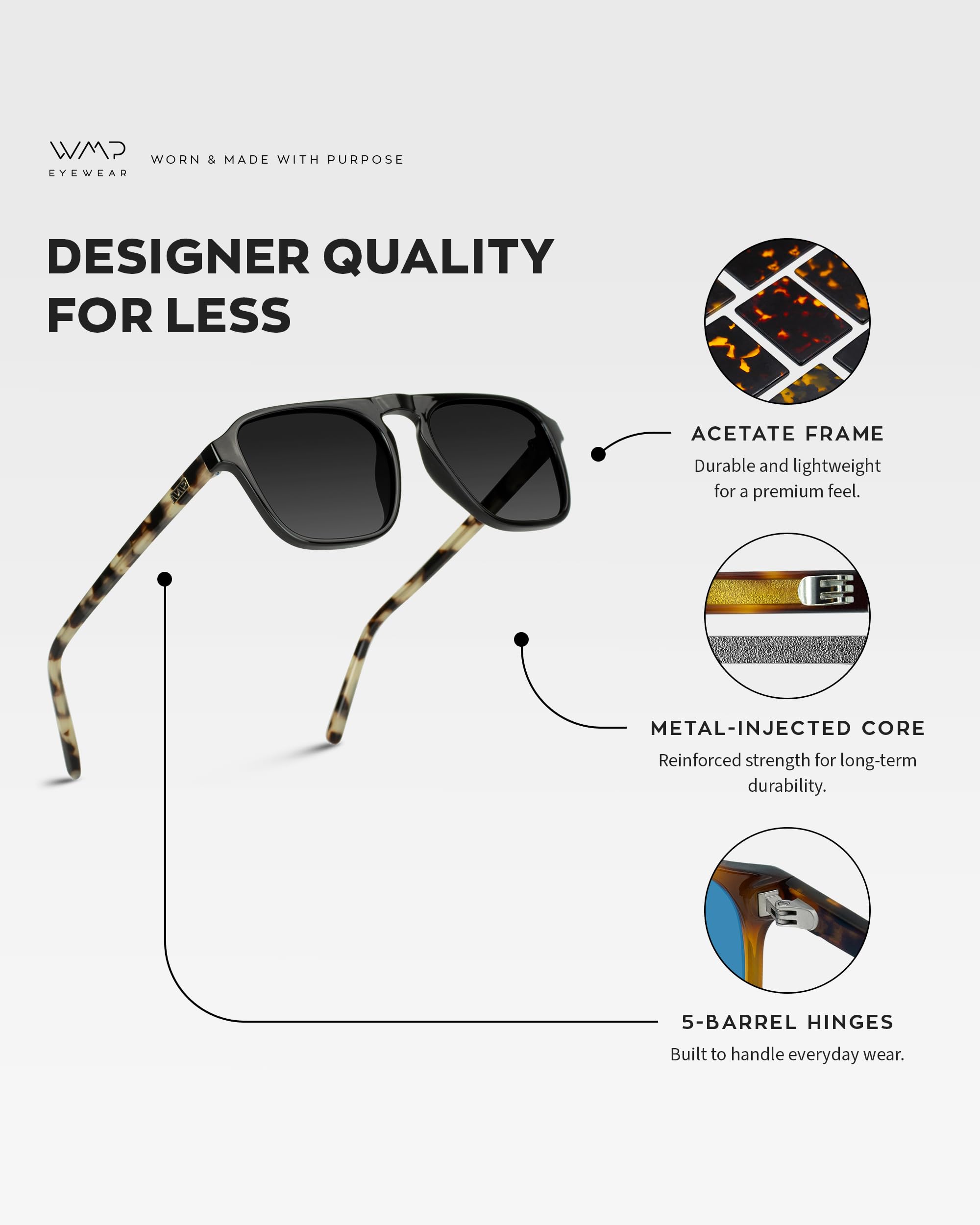 WearMe Pro Polarized Modern Aviator One-Bridge Square Mens Sunglasses - Image 6