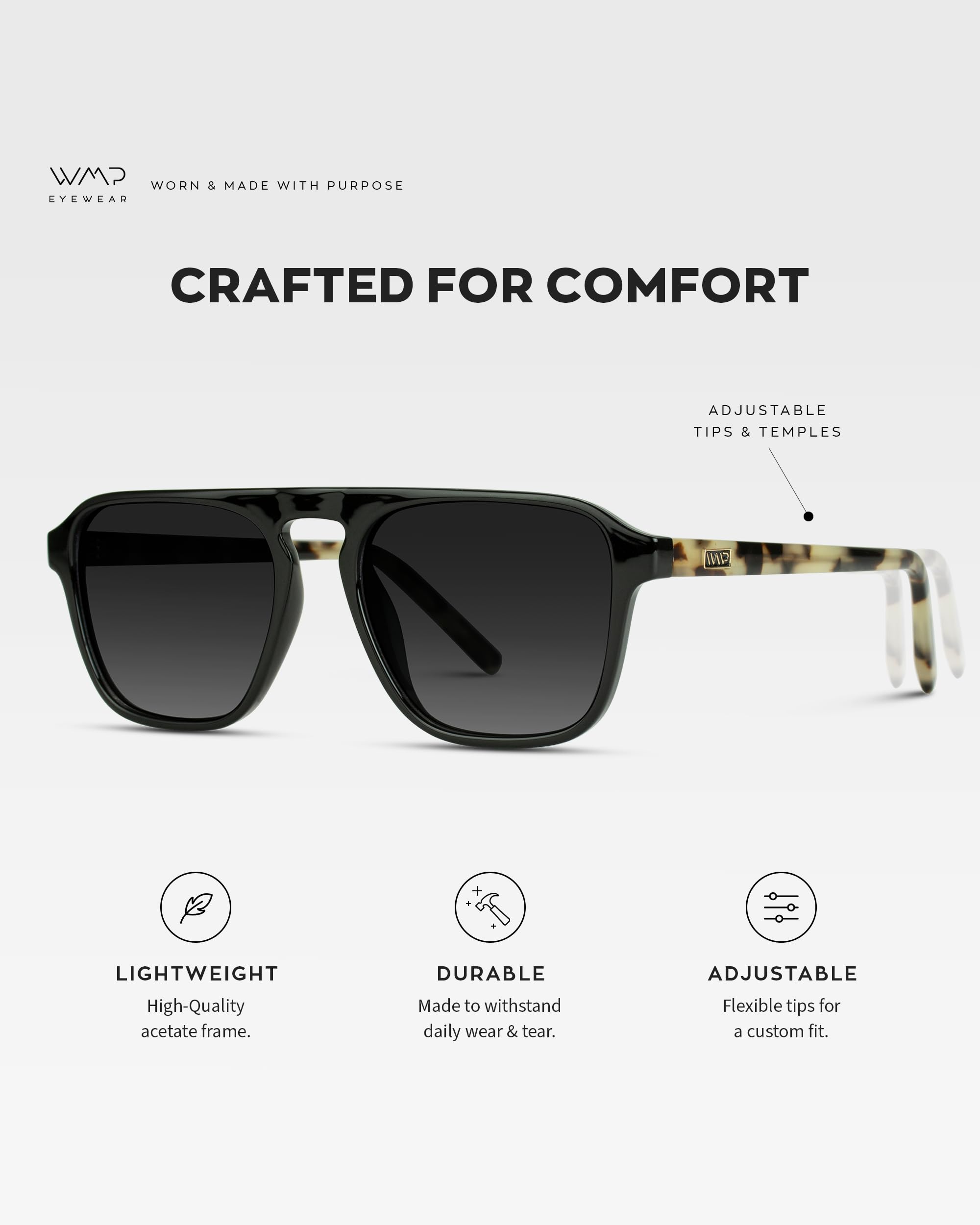 WearMe Pro Polarized Modern Aviator One-Bridge Square Mens Sunglasses - Image 8