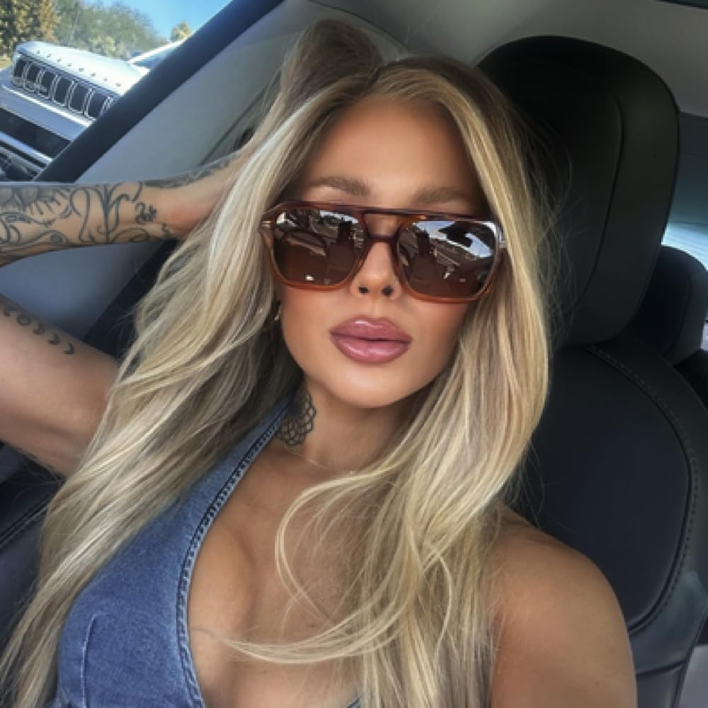 WearMe Pro - Retro-Inspired Square Double Bridge Aviator Women's Sunglasses, Oversized Frame with Polarized UV Protection - Image 4