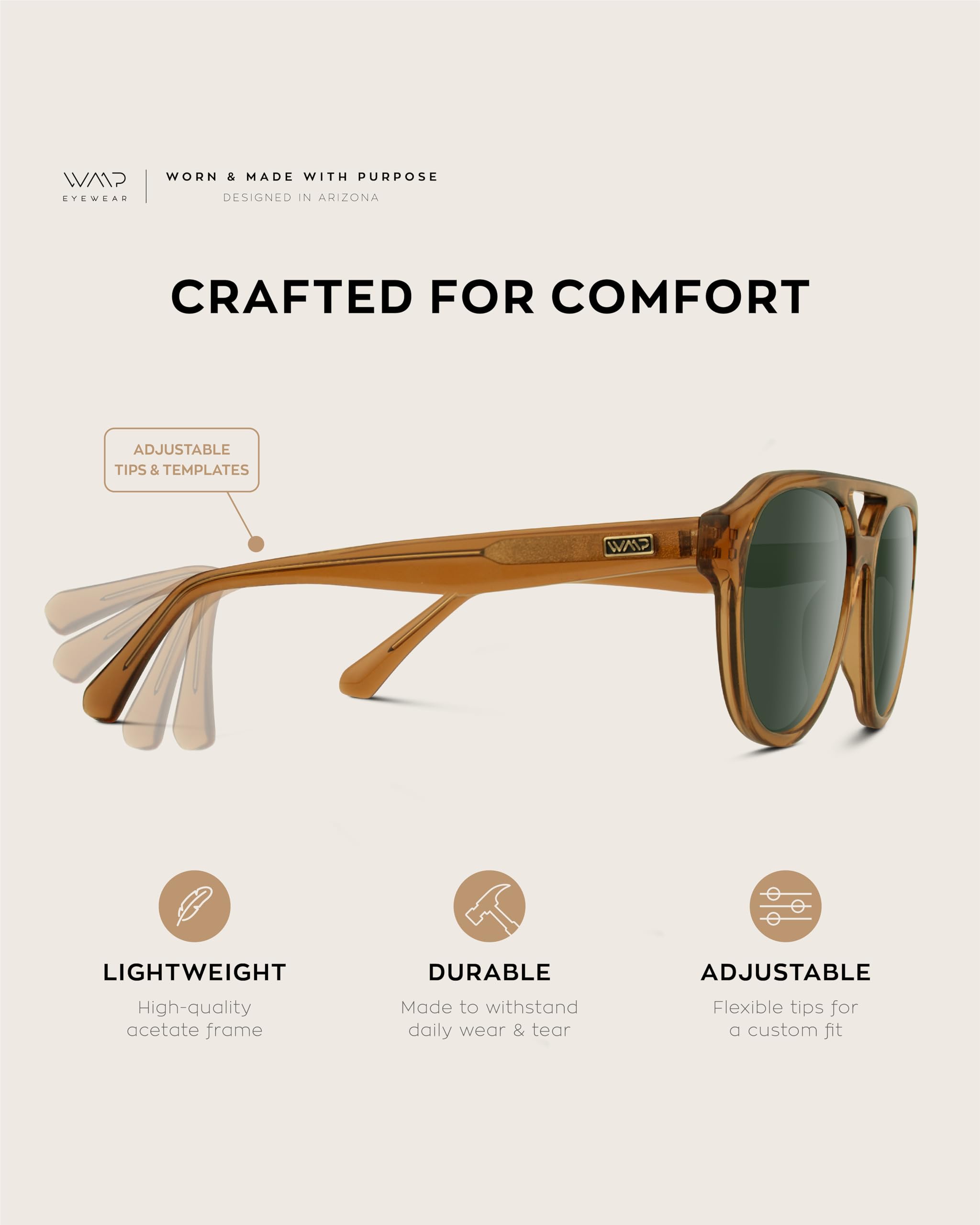 WearMe Pro Rounded Retro Aviator Sunglasses for Men and Women - Polarized Lenses, Double Bridge Design - Image 5