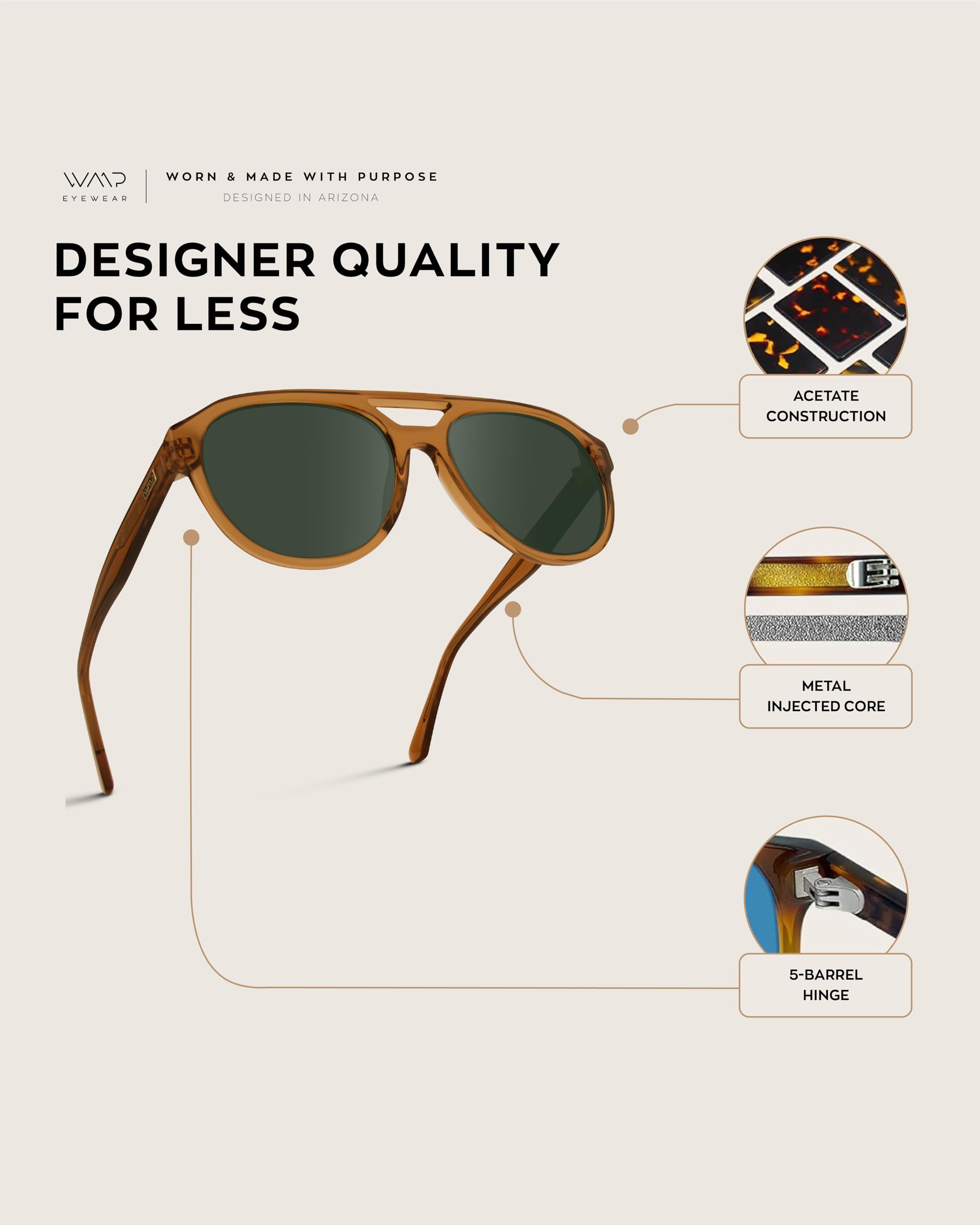 WearMe Pro Rounded Retro Aviator Sunglasses for Men and Women - Polarized Lenses, Double Bridge Design - Image 6