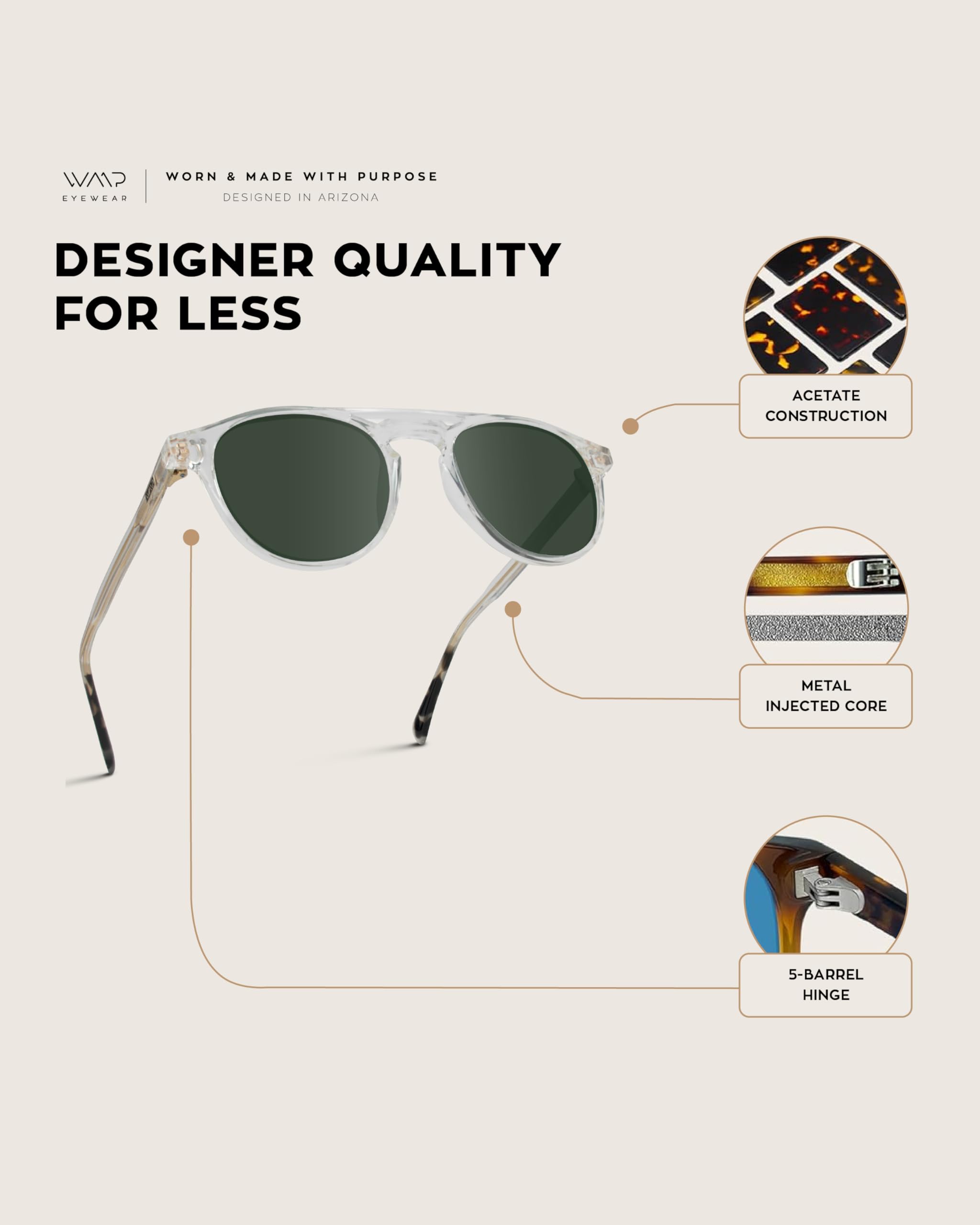 WearMe Pro - Urban Men's Square Sunglasses – Narrow Fit: Double Bridge Design, Modern Round Frames & Polarized Lenses - Image 5