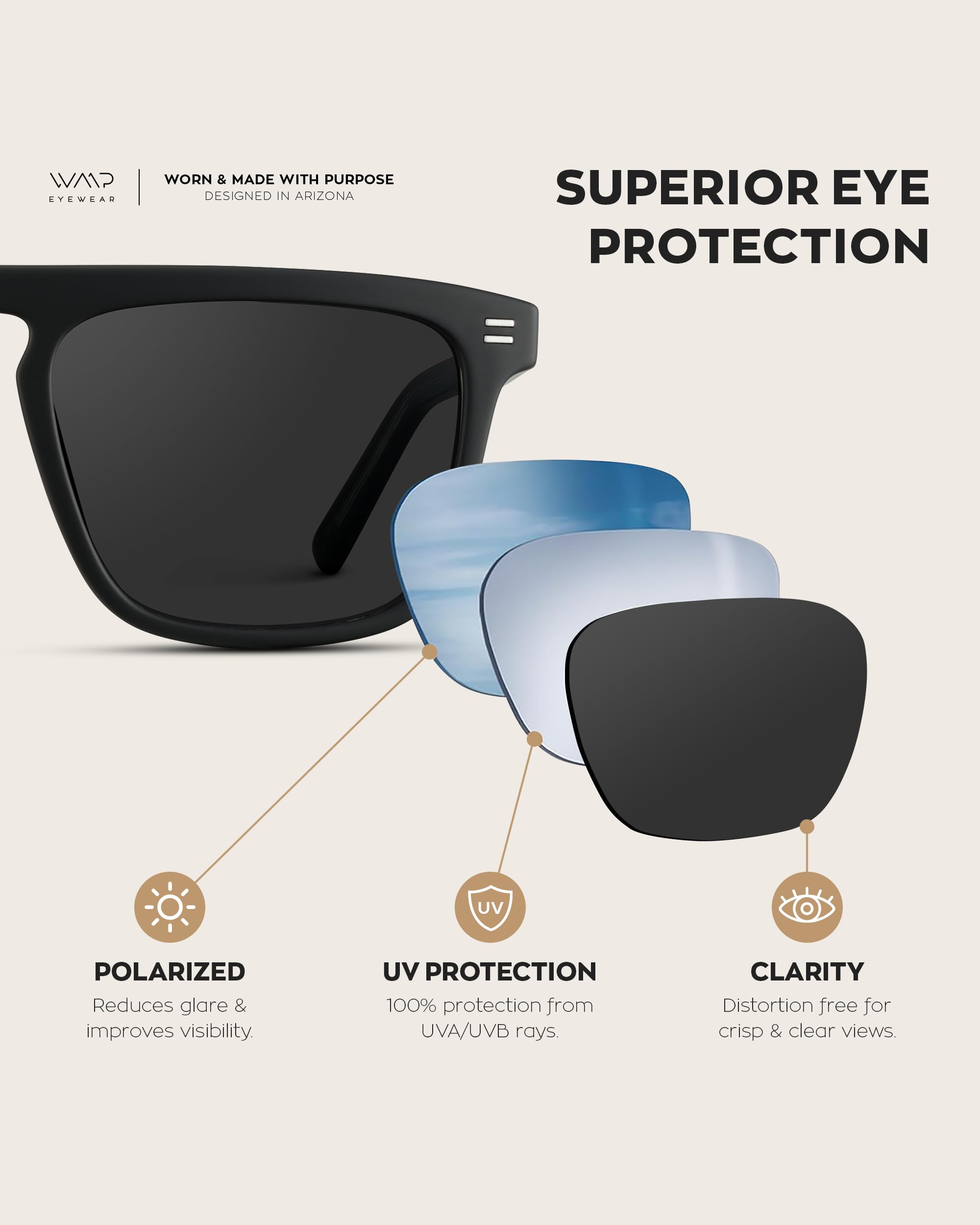 WearMe Pro WMP Eyewear - Men's Polarized Bold Geometric Flat Top, Key Hole Design, Acetate Frame Sunglasses - Image 5