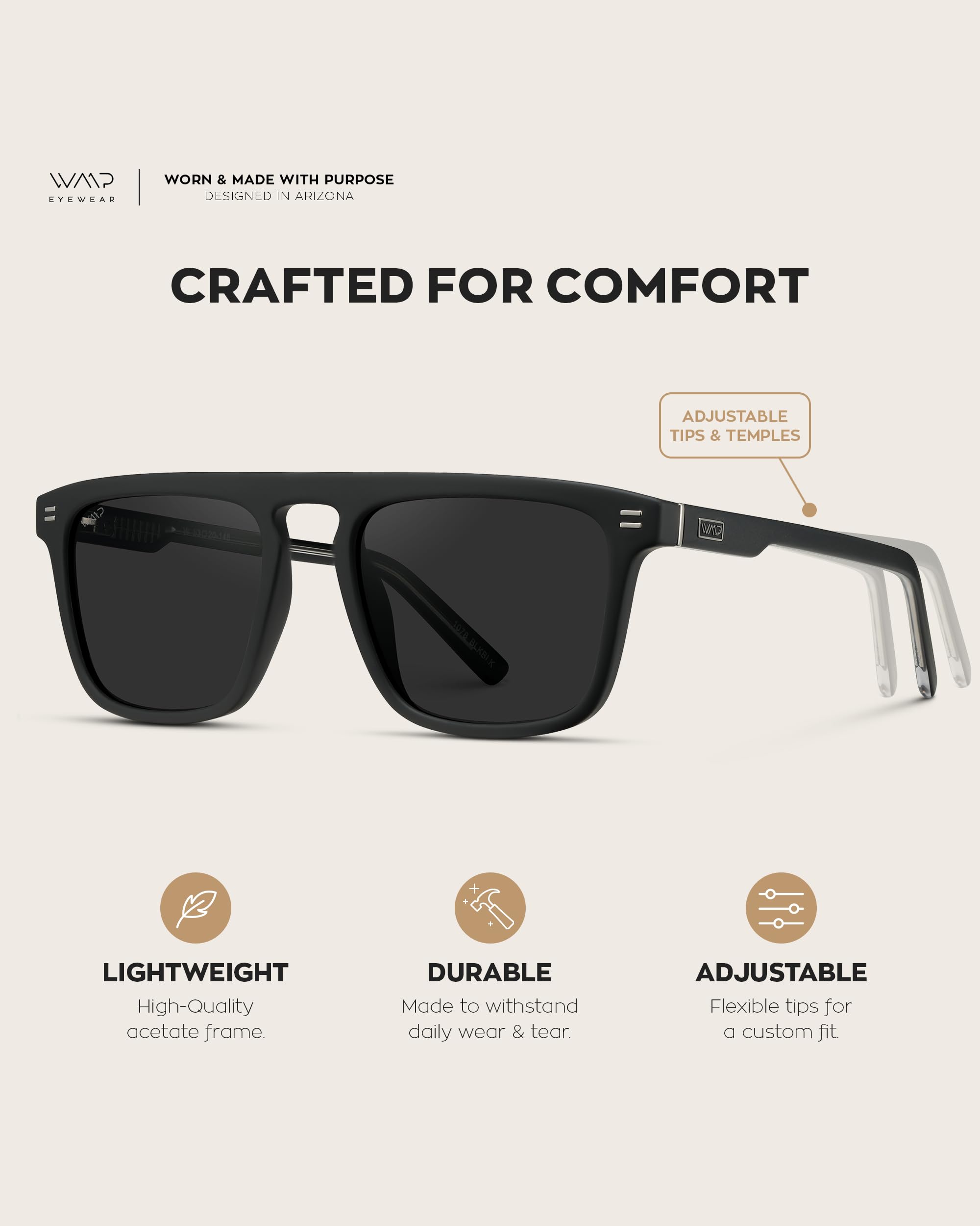 WearMe Pro WMP Eyewear - Men's Polarized Bold Geometric Flat Top, Key Hole Design, Acetate Frame Sunglasses - Image 8