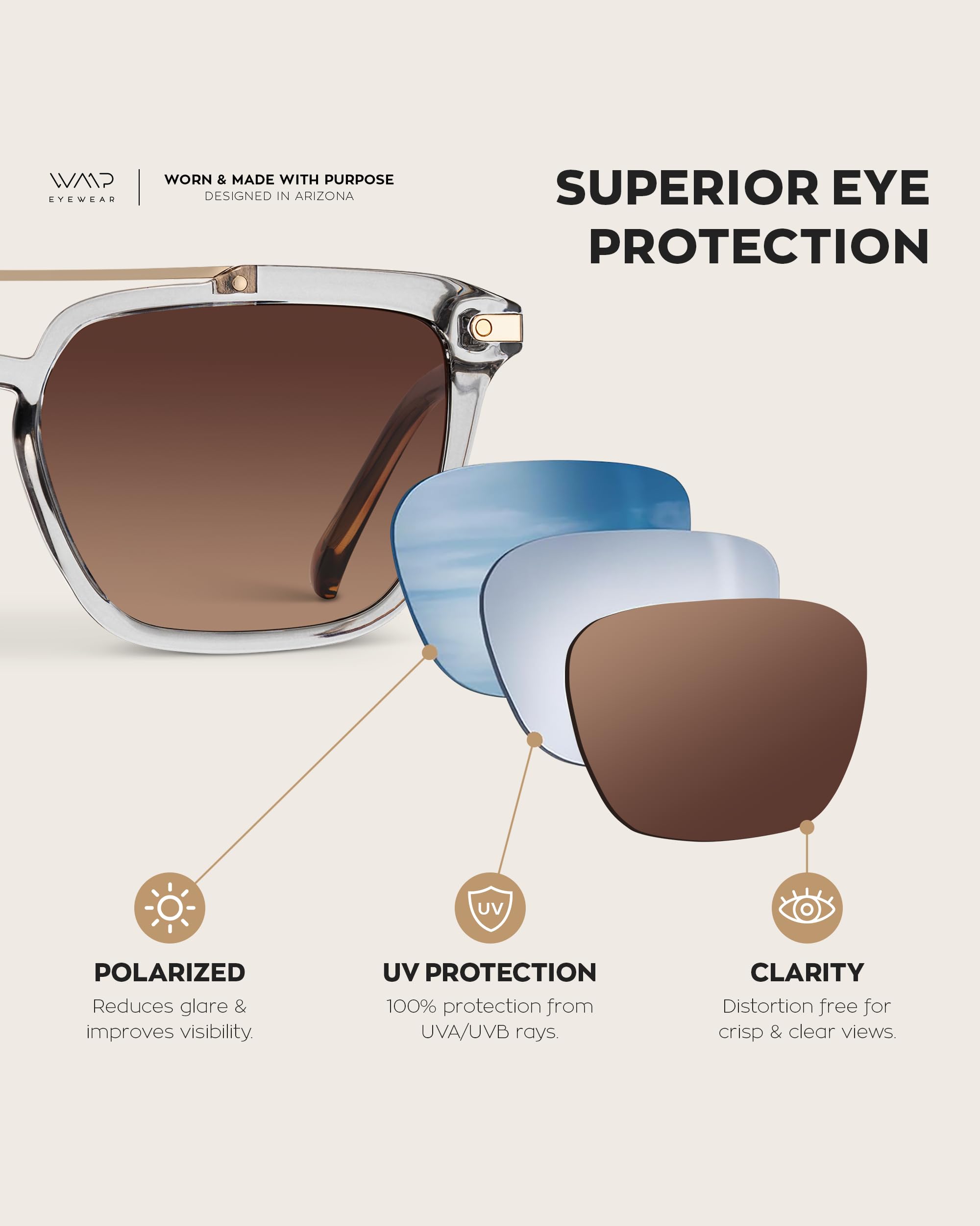 WearMe Pro WMP Eyewear - Modern Men's Square Aviator Sunglasses - Double Metal Bridge with Polarized Lens - Image 4