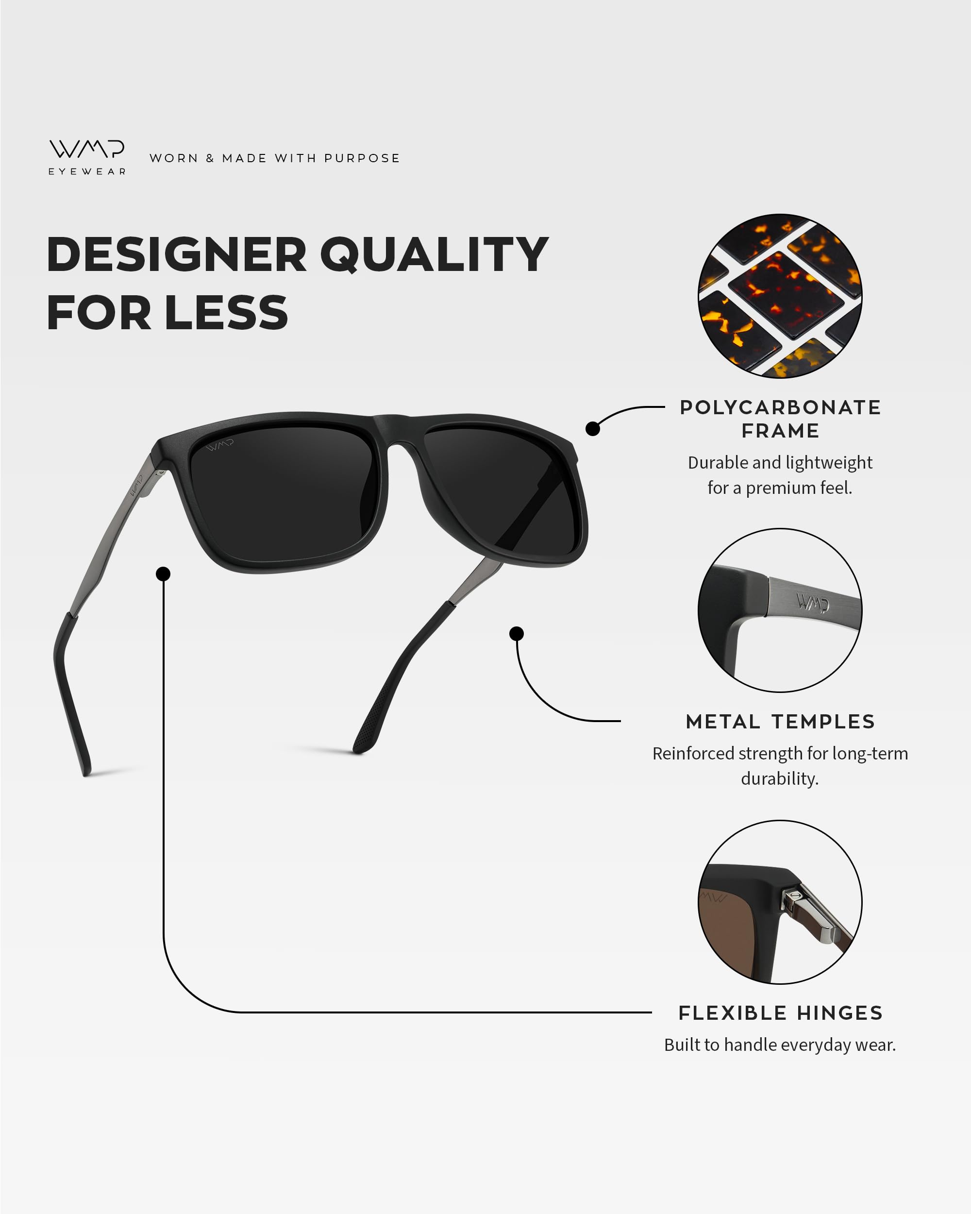 WMP Eyewear - Men's Polarized Flat Top Square Sunglasses - Image 5