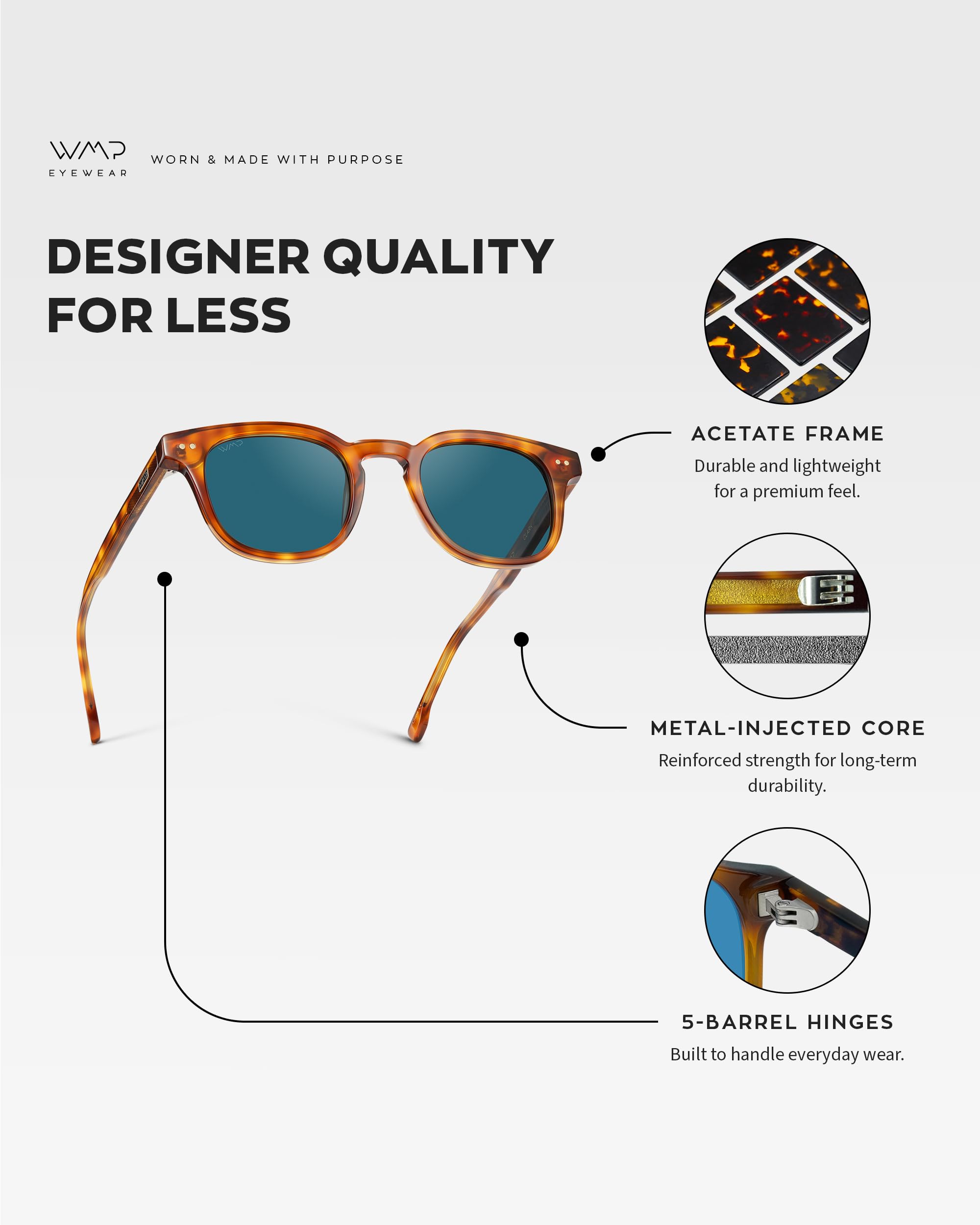 WMP Eyewear - Men's Retro Keyhole Polarized Square Sunglasses, Premium Acetate Frame with Modern Classic Design - Image 5